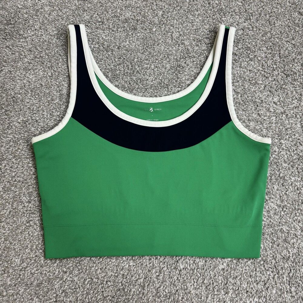Lou & Grey Sports Bra Tank Womens Large Green Colorblock Yoga Pilates Workout